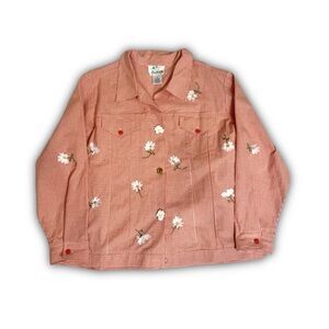 Quacker Factory Orange Gingham Daisy Embroidered Long Sleeve Shirt Womens 1X